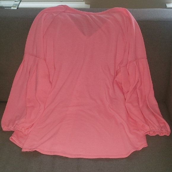 Women's Pink Top Comfy Womens Size 3X V-neck XXXL Drop Long Sleeve Is Pleated - Picture 2 of 9